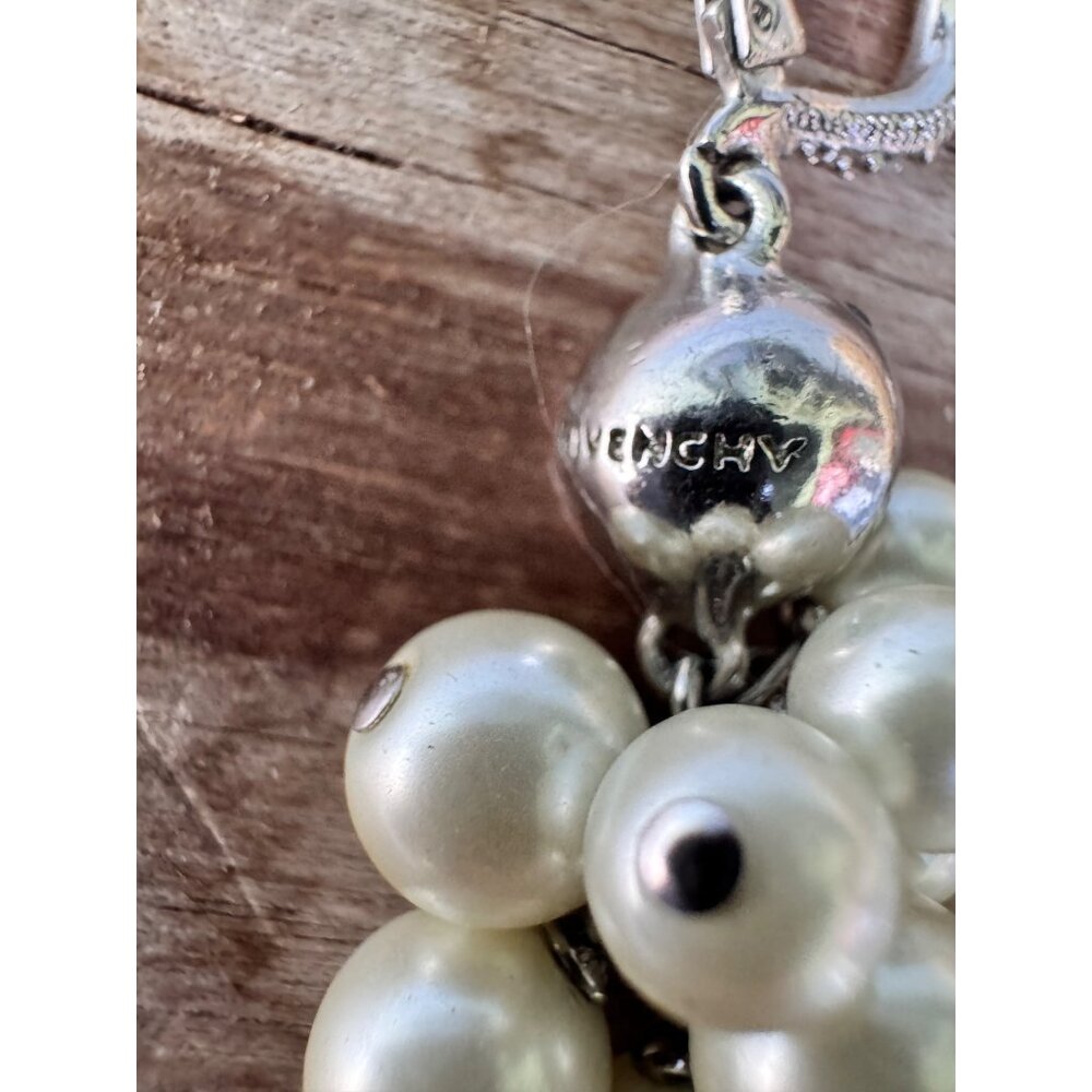 Givenchy Vintage Faux Pearl Cluster Dangle Earrings With Rhinestone Accents - Picture 7 of 8